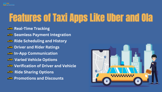 features of taxi app like uber and ola